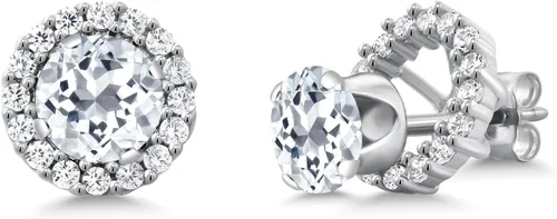 Vista 105 de Gem Stone King Aretes redondos de plata de ley 925 de 0.236 in con piedra natal extraíble para mujer