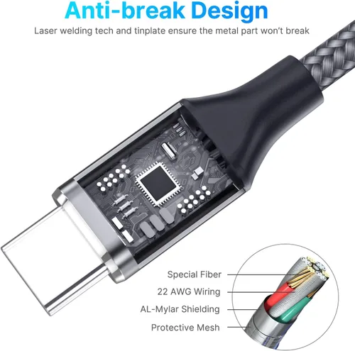 Vista 6 de Aioneus Cable USB C 3A de carga rápida [2 unidades, 6 pies] USB A a tipo C cable de carga para Samsung Galaxy S22 S21 A01 A02s A03s A11 A12 A13 A14