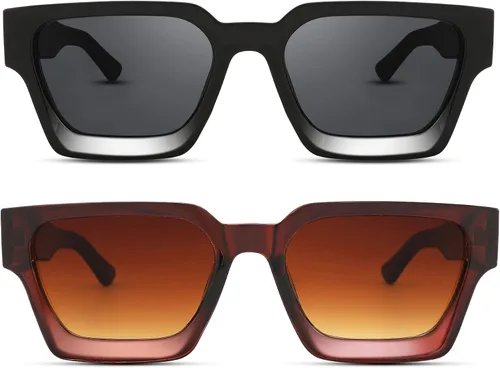 Vista 4 de Hycredi Gafas de sol rectangulares gruesas para mujeres y hombres, estilo retro, cuadrados, gruesos, de los años 90, protección UV400