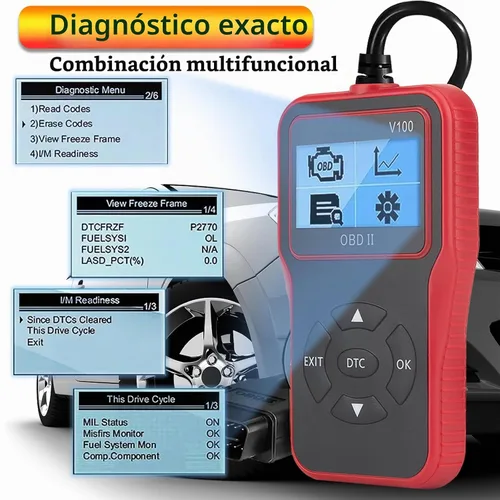 Vista 4 de Herramienta de diagnóstico de diagnóstico V100 OBD2, lector de código, herramienta de diagnóstico de luz del motor, probador de voltaje de batería