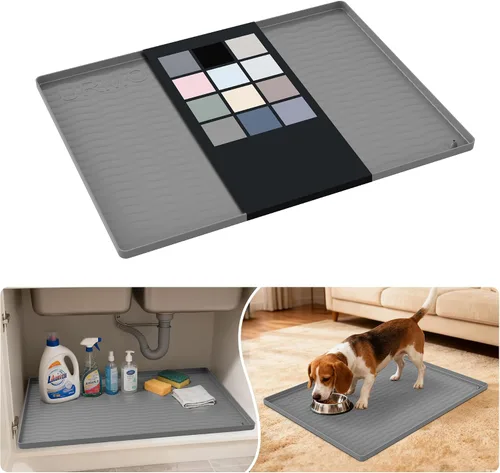 Vista 52 de URMONA - Tapete de silicona impermeable para debajo del fregadero, 16 x 10 Beige