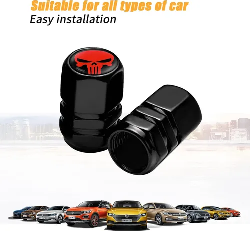 Vista 7 de TimNas 4 tapas de válvula de neumático de automóvil con forma de calavera, cubiertas de metal para sellar válvulas de polvo, tapa de núcleo