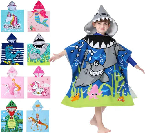Vista 10 de Toalla de playa de dinosaurio con capucha para niños y niñas de 3 a 10 años con capucha, bata de baño para niños