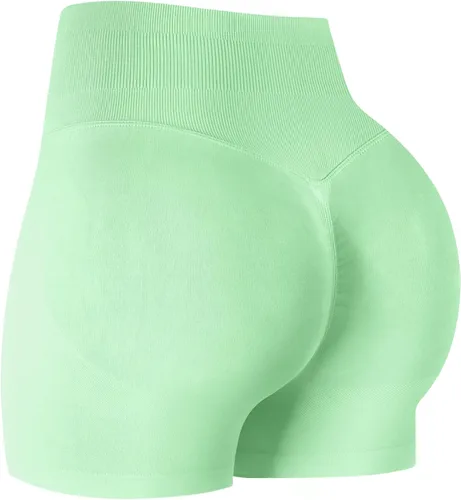 Vista 14 de ATHVOTAR Pantalones cortos de gimnasio para entrenamiento para mujeres, cintura alta sin costuras que levantan y fruncen los glúteos, pantalones