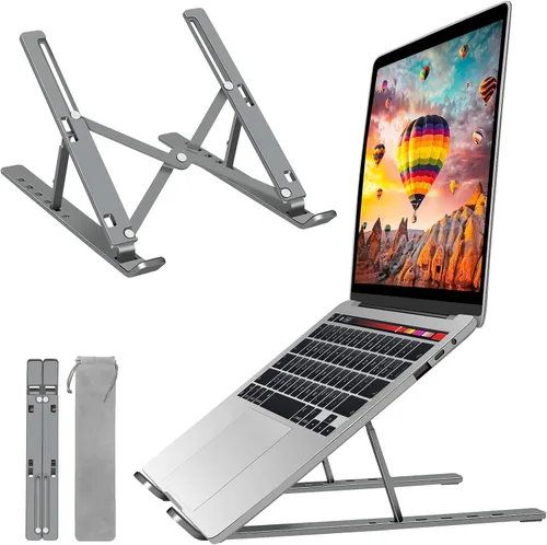 Vista 8 de Soporte para laptop, soporte para tableta de computadora, soporte plegable de aluminio ajustable para laptop, compatible con MacBook Air Pro