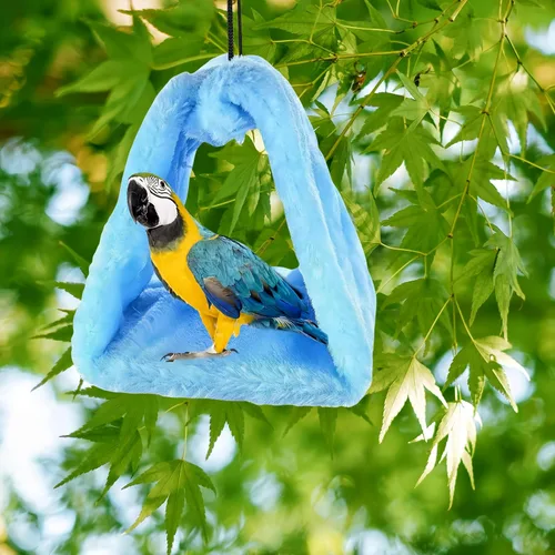 Vista 2 de Paquete de 2 hamacas colgantes para cama de nido de pájaros, cama para dormir, cueva colgante de felpa, cabaña feliz para mascotas, loro, periquito