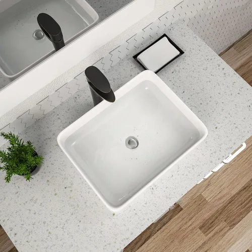 Vista 14 de Dcolora Lavabo de Recipiente Negro Rectangular de 40,6 x 30,5 cm Negro Mate Lavabo de Baño Rectangular sobre Encimera Cerámica Porcelana Lavadero