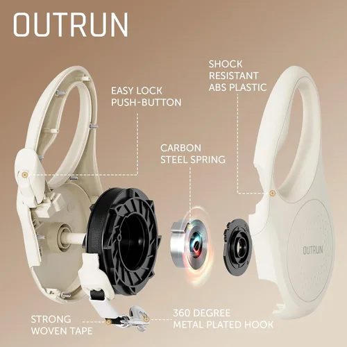 Vista 2 de OUTRUN Correa retráctil para perro de 16.5 pies para caminar hasta 55 libras, cinta de nailon fuerte sin enredos, bloqueo de freno resistente