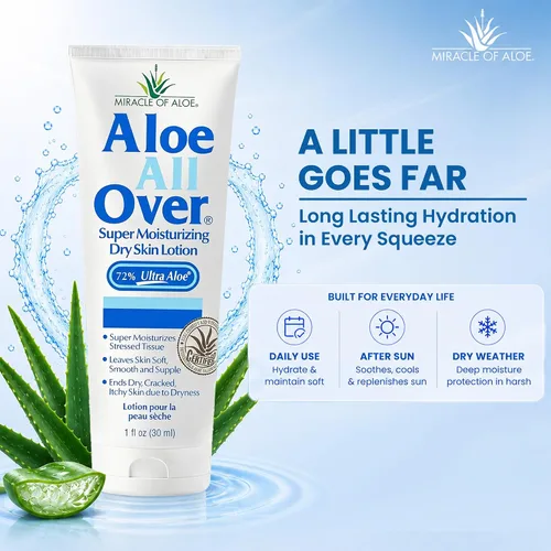 Vista 9 de Miracle of Aloe Loción súper hidratante para la piel seca de Aloe All Over (paquete de 3, 1 onza) - Fabricado con gel de aloe vera 72% UltraAloe