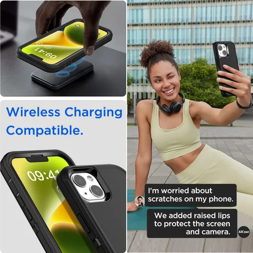 Vista 4 de AICase Funda para iPhone 14 (6.1 pulgadas) con protector de pantalla de vidrio, protección contra caídas de alta resistencia, cuerpo completo, a