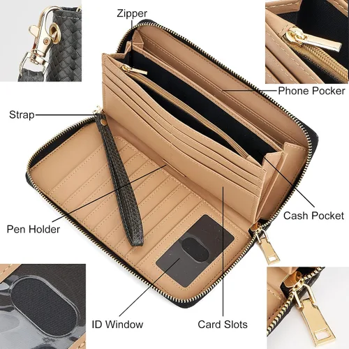 Vista 6 de Cartera de piel sintética con cremallera y bloqueo RFID para mujer, ideal para viajar