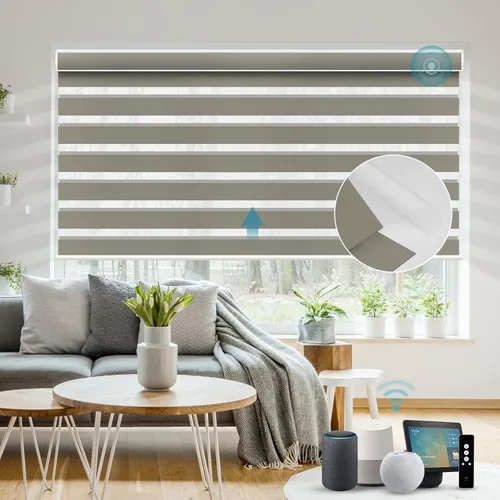 Vista 15 de SmartWings Persianas motorizadas de cebra con cenefa funcionan con Alexa, Homekit Thread, persianas inteligentes de doble capa con control de luz
