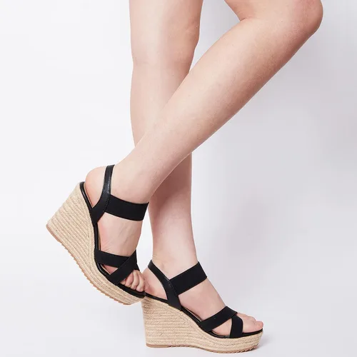 Vista 6 de mikarka Sandalias de cuña con punta abierta para mujer, con correa elástica en el tobillo, sandalias de plataforma elegantes y cómodas