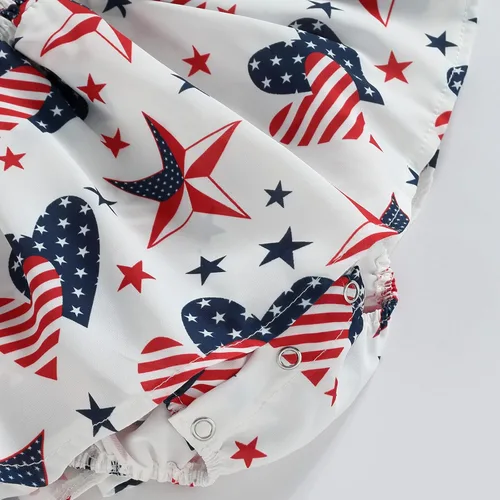Vista 7 de KtwHarnu Traje de bebé niña del 4 de julio, traje de manga corta con diseño de bandera estadounidense, vestido fruncido, falda, ropa patriótica