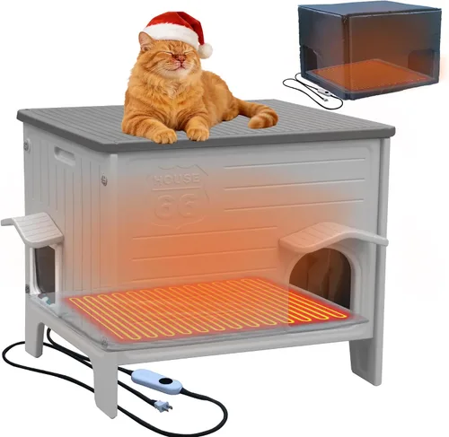 Vista 10 de Casa de Plástico para Gatos para Exteriores e Interiores, Casas para Gatos Ferales con Puerta de Escape, Casa Impermeable para Gatos para Exteriores