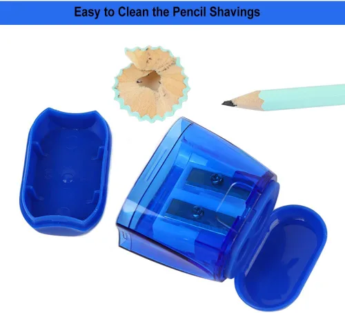 Vista 3 de BOPART - Sacapuntas manuales de colores a granel, 24 sacapuntas de mano pequeños con doble agujero con tapa para niños y adultos en el aula