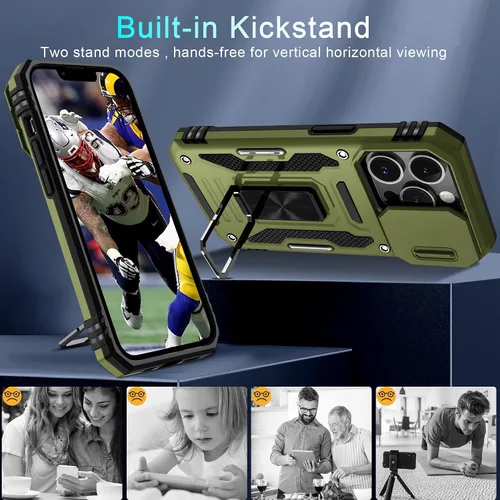 Vista 328 de DEERLAMN Funda para iPhone Xs Max con funda deslizante para cámara + protector de pantalla, soporte giratorio de anillo de grado militar a prueba