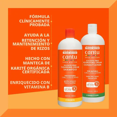 Vista 3 de Cantu Champú y acondicionador con manteca de karité para cabello natural, 1L (paquete de 8)