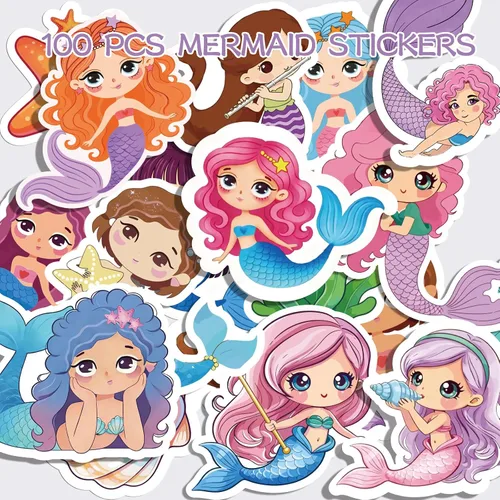 Vista 4 de LiYiQ Juego de 148 calcomanías de papel de sirena para regalo de devolución, mini cuadernos, bolígrafos, calcomanías para suministros de cumpleaños