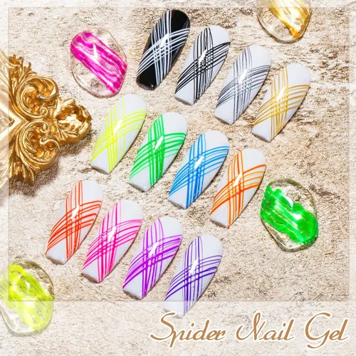 Vista 6 de Gel de araña luminoso de 12 colores, gel de araña que brilla en la oscuridad para arte de uñas, gel de dibujo de alambre elástico para línea