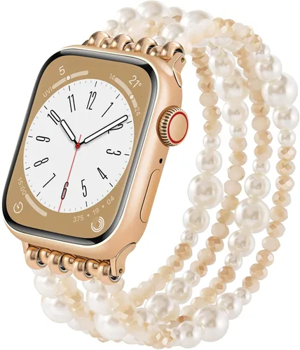 Vista 23 de VISOOM Pulsera bohemia con cuentas compatible con Apple Watch de 38/40/41/1.654 in para mujer – Correa elástica de iWatch para mujer para Apple