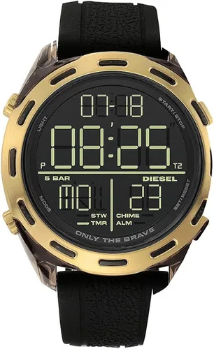 Vista 6 de Diesel Crusher Digital para hombre tamaño de caja de 1811in reloj de nailon dorado correa Oro Correa