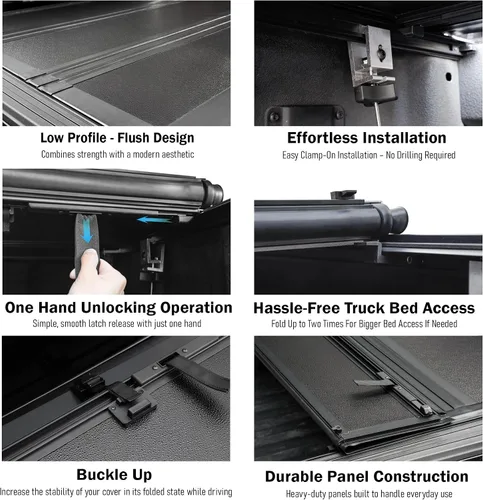 Vista 5 de Toptiny Cubierta Tonneau plegable rígida de perfil bajo para Ford Ranger 2024-2025 caja de 5 pies (61 pulgadas)