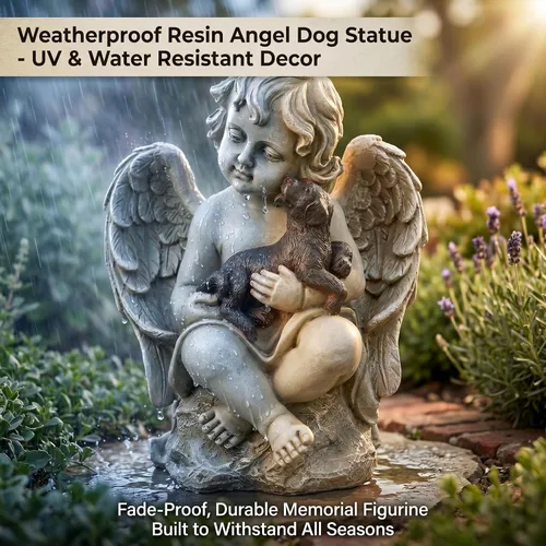 Vista 7 de Topadorn Estatua conmemorativa de perro de alas de ángel, figura de resina para mascotas para el hogar y el jardín, regalo de homenaje