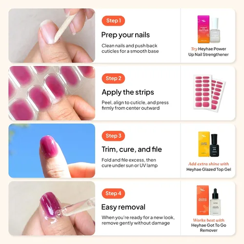 Vista 8 de Heyhae Tiras de uñas de gel semicuradas, no necesita lámpara LED, sólidas, amarillas, fáciles de aplicar y quitar, calidad de salón Incluye 28
