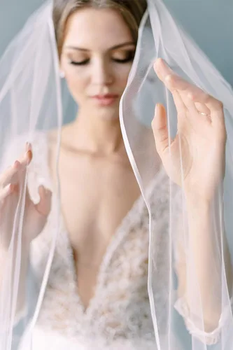 Vista 4 de azaleas Velo de novia con peine de 1 nivel simple de tul suave para novia