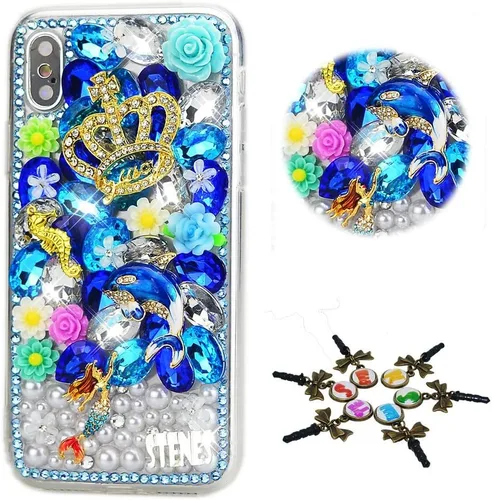 Vista 32 de Sparkle Case compatible con Samsung Galaxy Z Flip 2 5G - Elegante - Funda 3D hecha a mano con corona de flores y luna con diamantes de imitación