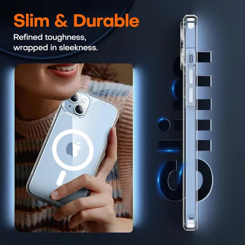 Vista 5 de TAURI - Funda para iPhone 15, compatible con MagSafe, transparente A-Magnético Transparente