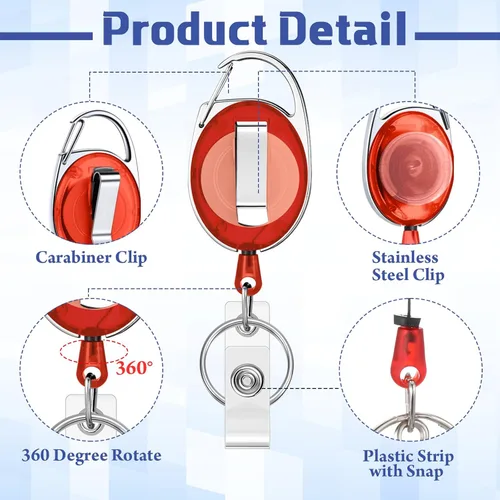 Vista 3 de Yaomiao Paquete de 100 carretes retráctiles para tarjetas de identificación con clips, carretes resistentes para tarjetas de identificación, a