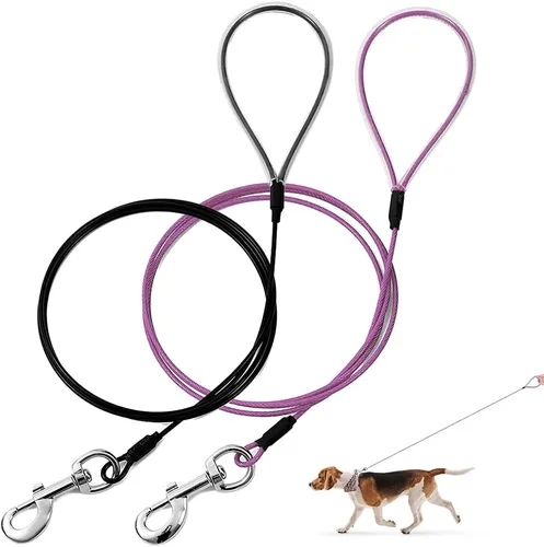 Vista 12 de Correa para perro a prueba de masticación Mi Metty, correa de cable metálico de 6 pies, correa resistente hecha de cuerda de alambre recubierta