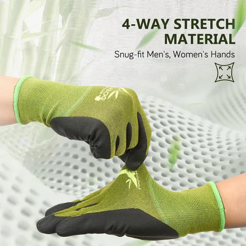 Vista 5 de COOLJOB 2 pares de guantes de jardinería para mujeres y hombres, guantes de trabajo de bambú para pantalla táctil, guantes de trabajo