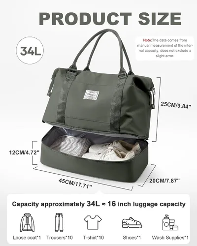 Vista 16 de Bolsa de viaje para mujer, bolsa deportiva para gimnasio, H-Negro