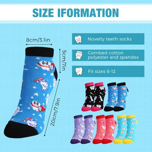 Vista 3 de Vicenpal 5 pares de calcetines novedosos para mujer con dientes de enfermera, dentista, higienista, regalo para Navidad, enfermería, médico