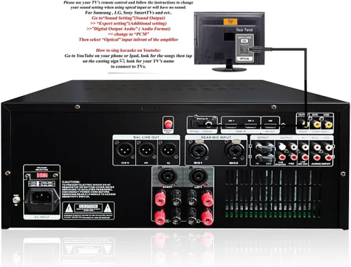 Vista 2 de Sistema de karaoke de 2600 W con Bluetooth, óptico, HDMI ARC, altavoces duales de 1000 W, micrófonos inalámbricos