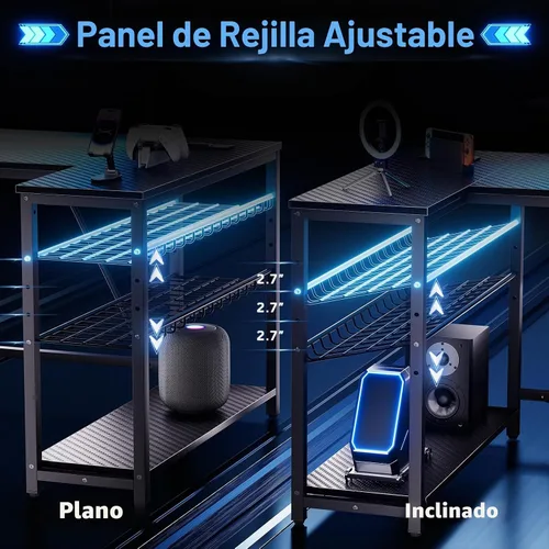 Vista 8 de Bestier - Escritorio de juegos con tomas de corriente, escritorio para computadora de 42 pulgadas en forma de L con luces LED, escritorio