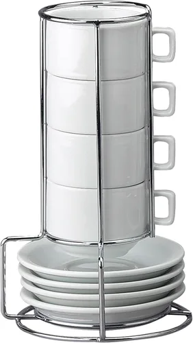 Vista 6 de HIC - Juego de té apilable de 9 piezas de café capuchino (porcelana), color blanco
