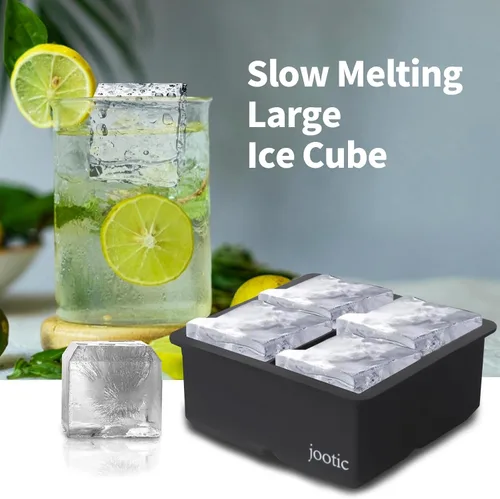 Vista 4 de Bandejas grandes para cubitos de hielo de silicona (2.5 pulgadas), moldes grandes para hacer 4 cubitos de hielo gigantes para whisky