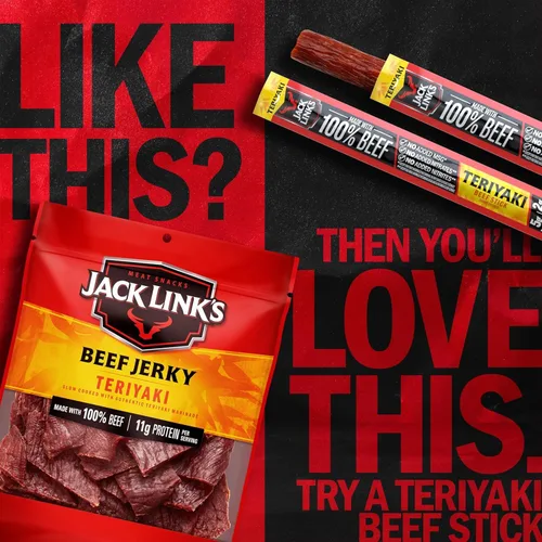 Vista 8 de Jack Link's Carne Seca de Res, Teriyaki, Bolsa Grande de Cecina de Media Libra - Aperitivo de Carne Sabroso, Aperitivos de Proteína Listos