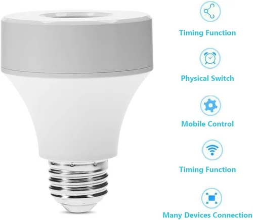 Vista 5 de Interruptor de base de bombilla con control WiFi, adaptador de soporte de lámpara inteligente para control inalámbrico, compatible con Android e