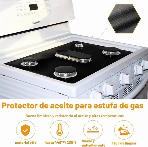 Vista 2 de Cubiertas de estufa para quemadores de gas, cubierta superior de estufa, recortada, fácil de limpiar, reutilizable, forro antiadherente, lavable
