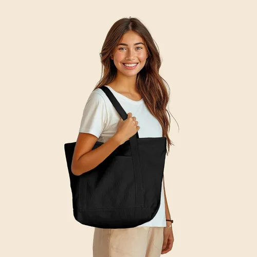 Vista 3 de DALIX - Bolsa de compras de lona y algodón de 50cm en color liso (edición exclusiva), Negro), ST-064-Black