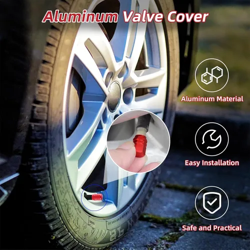 Vista 4 de Kewucn 8 PCS Tapas para Vástago de Válvula de Neumático de Automóvil, Cubiertas de Aire de Aleación de Aluminio con Anillo de Goma, Resistentes a