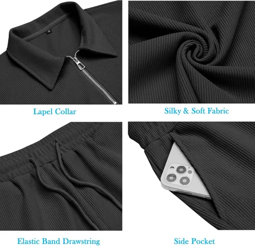 Vista 5 de URRU Conjunto de camisa polo y pantalones cortos para hombre, trajes de verano casuales de manga corta para hombre, conjunto de 2 piezas