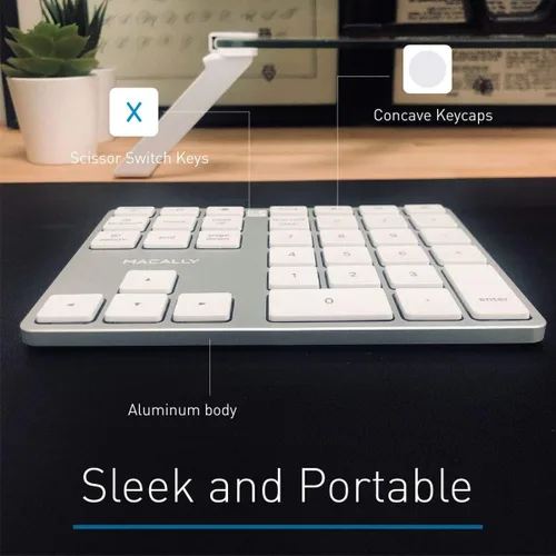 Vista 4 de Macally Bloc de números inalámbrico para Mac y PC y un mouse inalámbrico Bluetooth, funciona con números de manera más eficiente