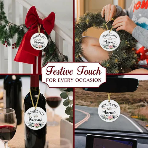 Vista 4 de World's Best Meemaw - Adornos de cerámica de Navidad regalos de nietos, nietos, regalos de cumpleaños para el día de la madre, regalos de cumpleaños