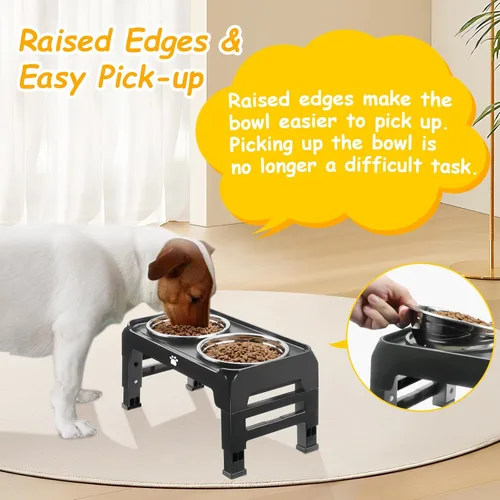 Vista 5 de Cuencos elevados para perros de 3 alturas ajustables con soporte elevado con cuencos de comida para perros de acero inoxidable de 25 oz